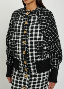 Checked tweed bomber jacket