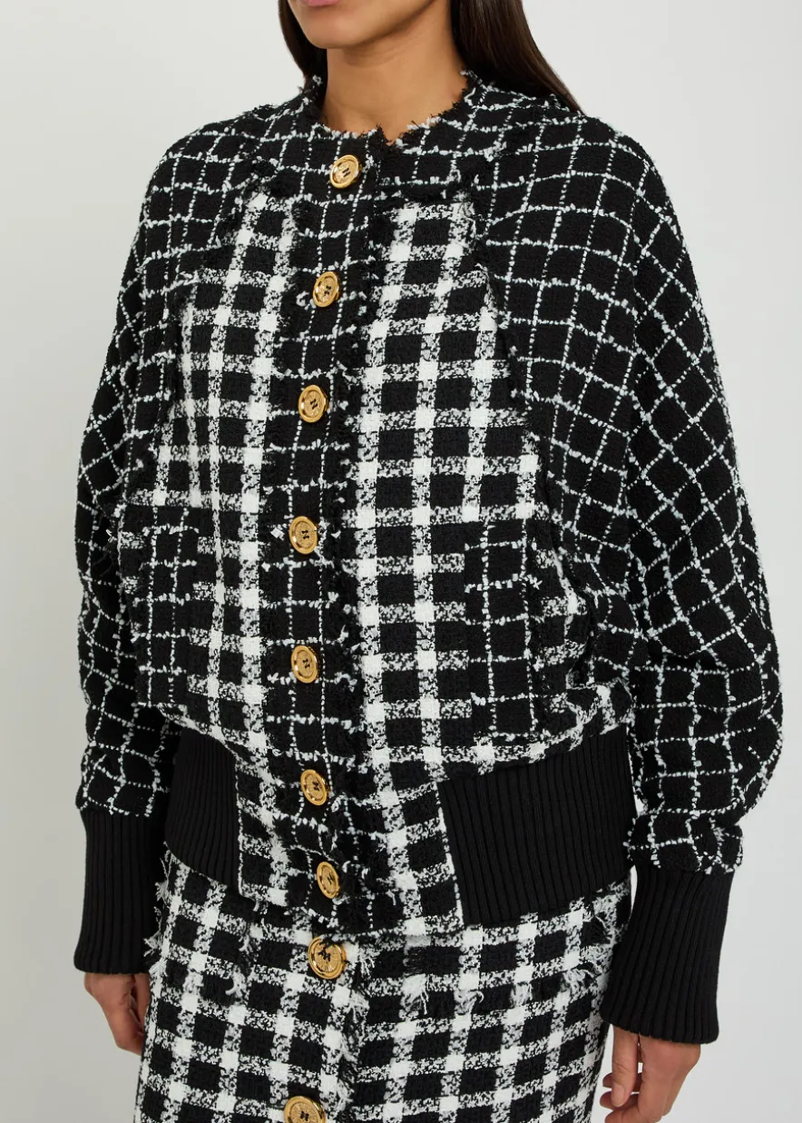 Checked tweed bomber jacket