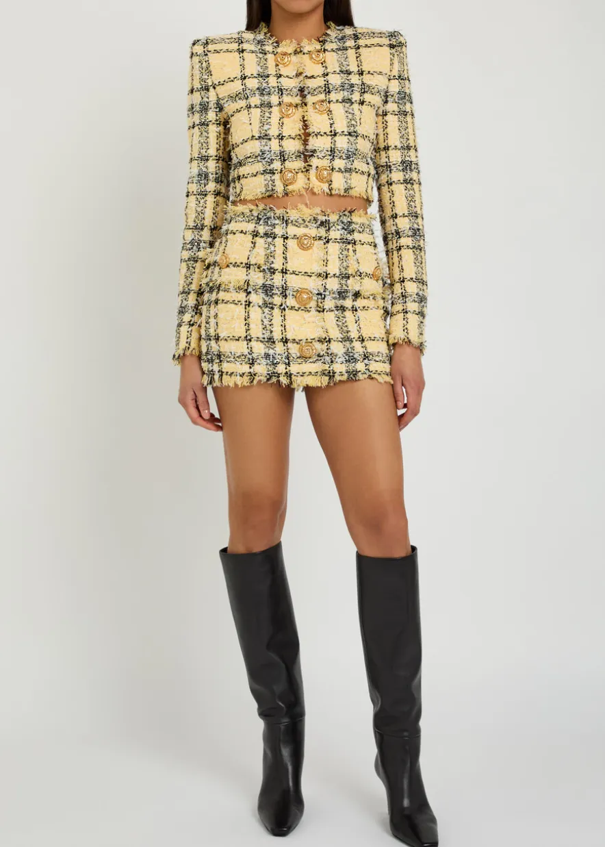 Checked tweed cropped jacket