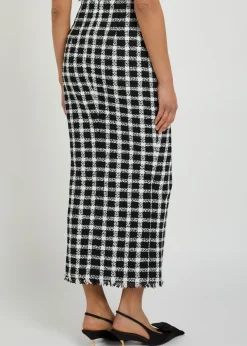 Checked tweed midi skirt