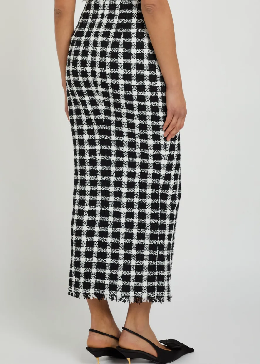 Checked tweed midi skirt