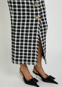 Checked tweed midi skirt