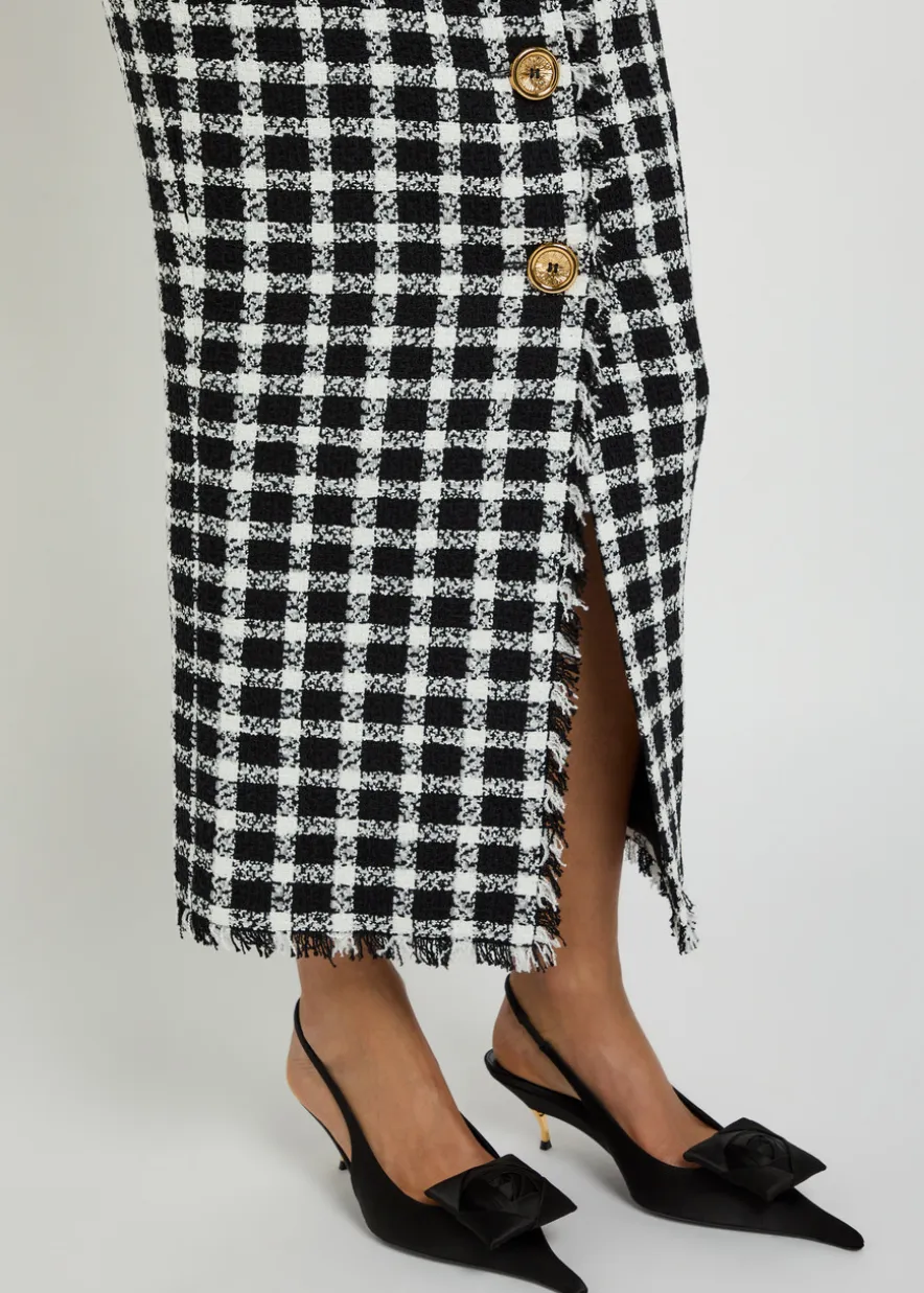 Checked tweed midi skirt