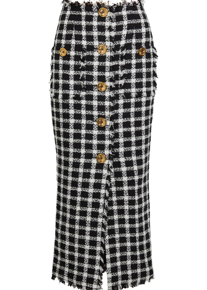 Checked tweed midi skirt