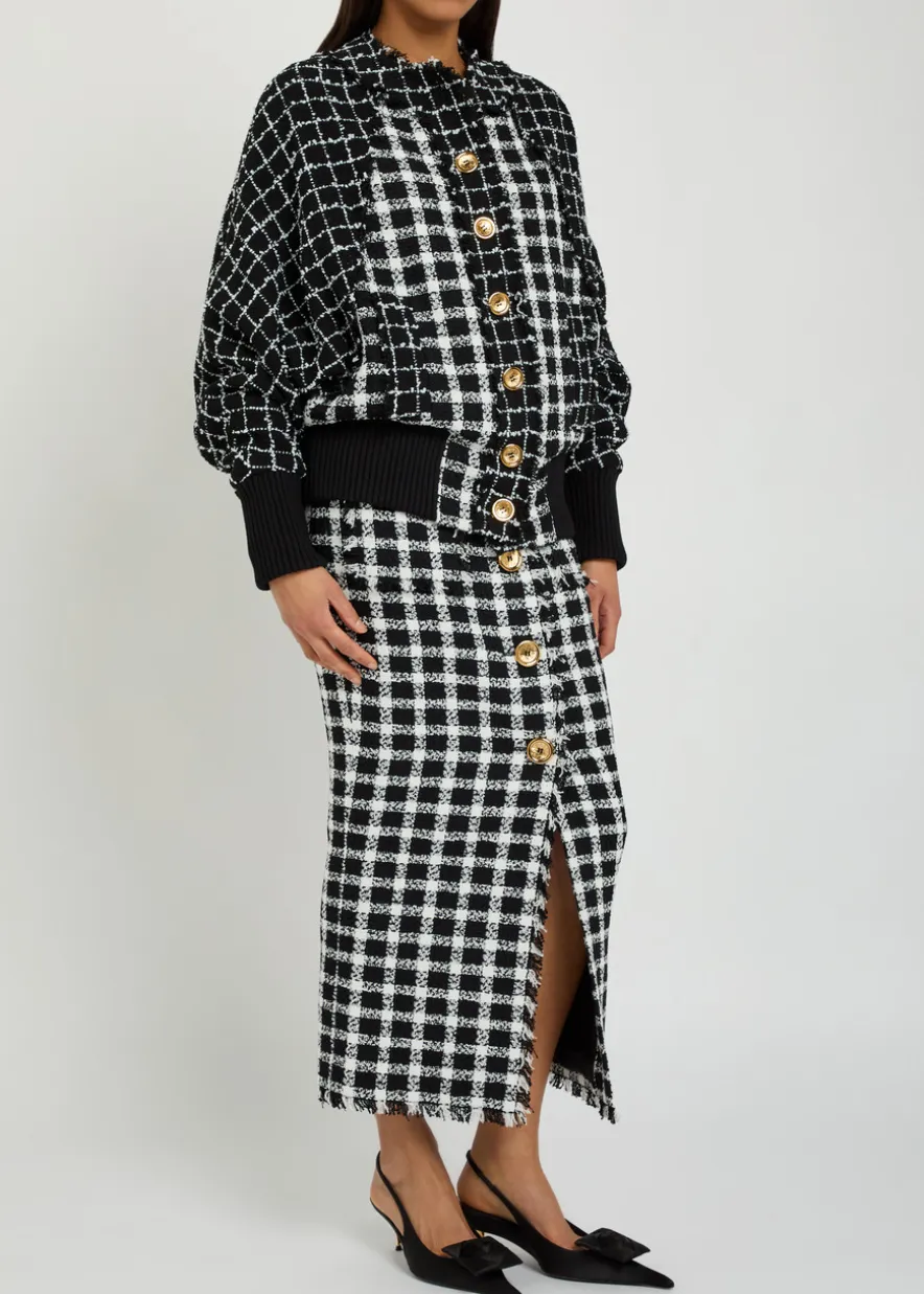 Checked tweed midi skirt