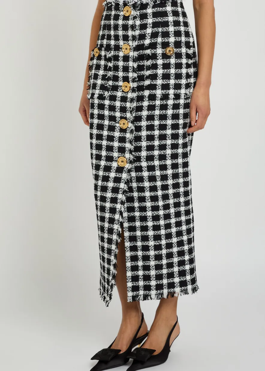 Checked tweed midi skirt