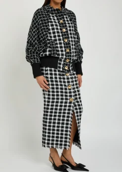 Checked tweed midi skirt