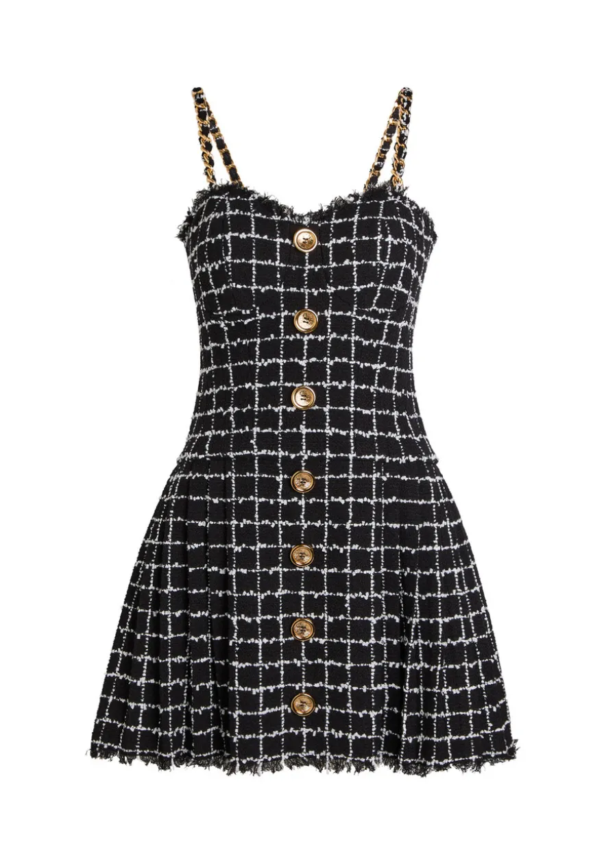 Checked tweed mini dress