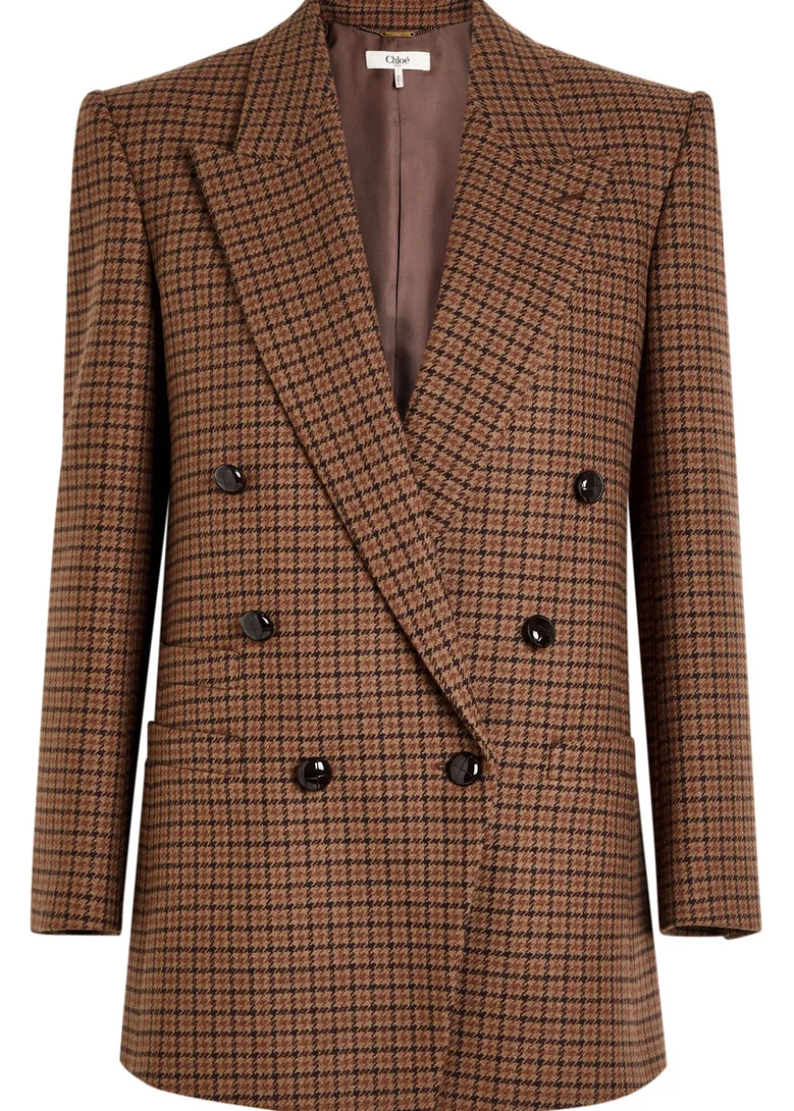 Checked wool-blend blazer