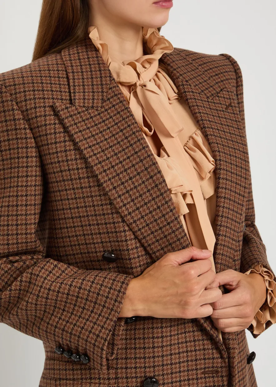 Checked wool-blend blazer