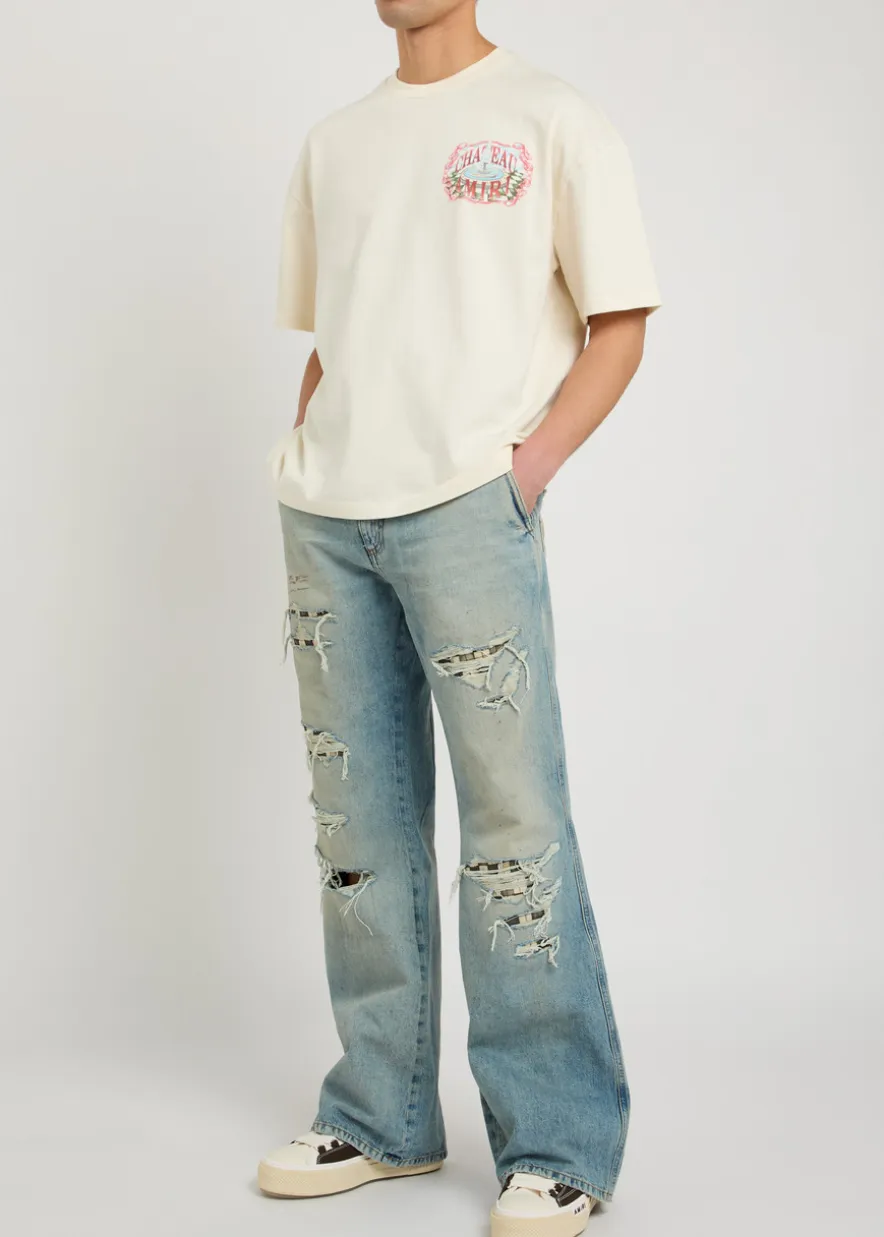 Checkered Repair distressed bootcut jeans
