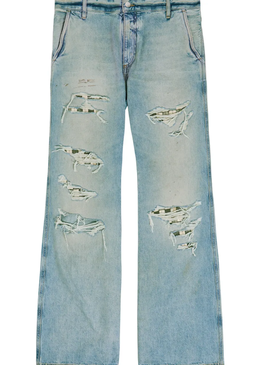 Checkered Repair distressed bootcut jeans