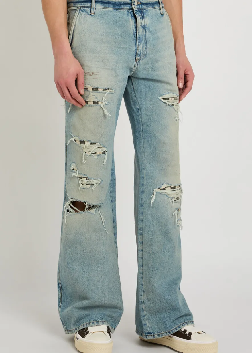 Checkered Repair distressed bootcut jeans