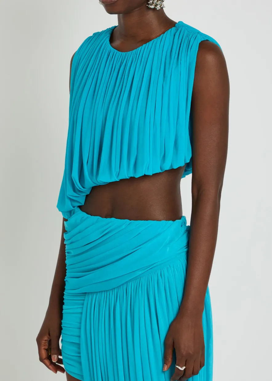 Chelly gathered asymmetric tissue jersey cropped top