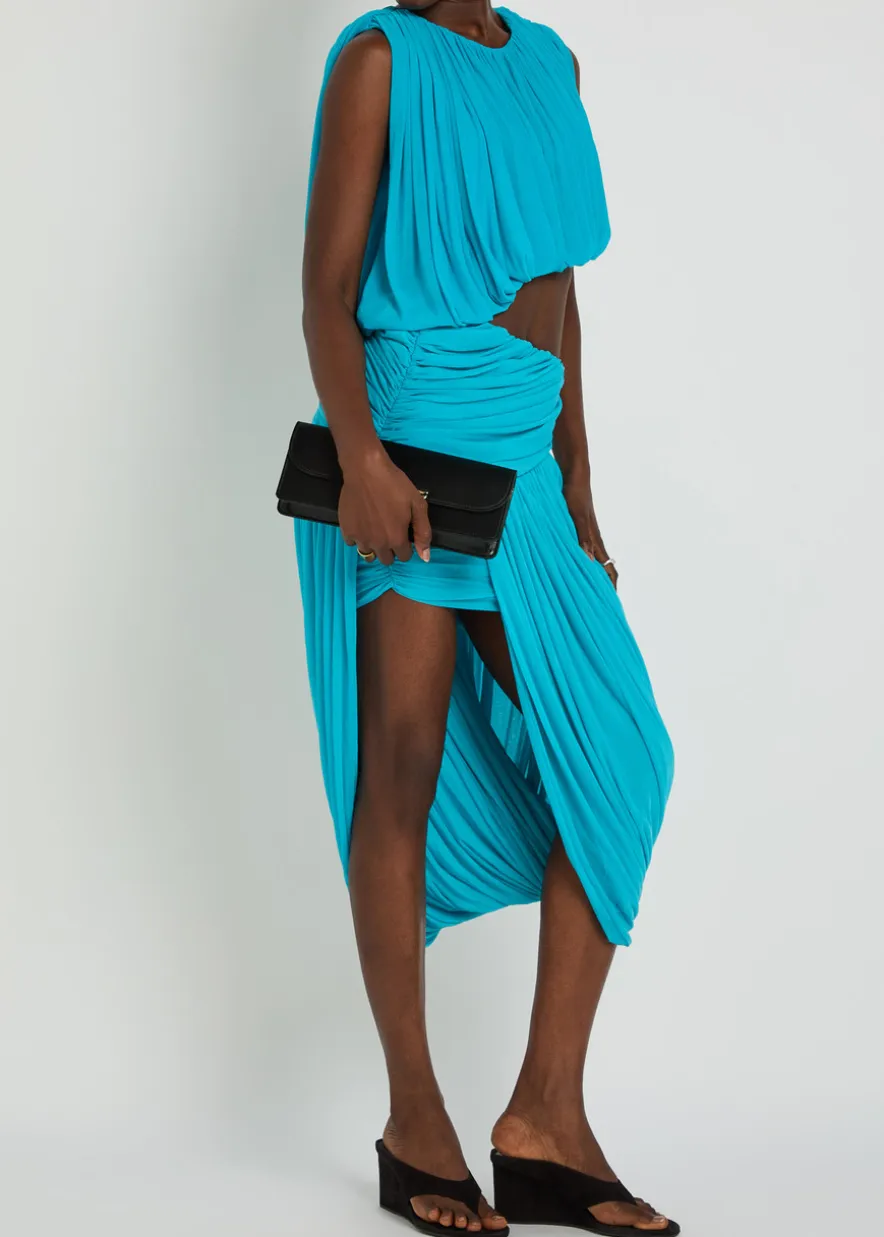 Chelly gathered asymmetric tissue jersey cropped top