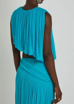 Chelly gathered asymmetric tissue jersey cropped top