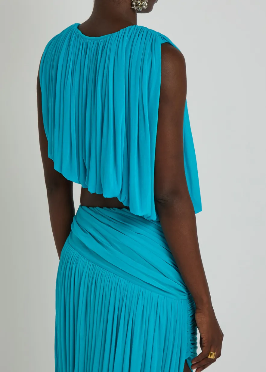 Chelly gathered asymmetric tissue jersey cropped top