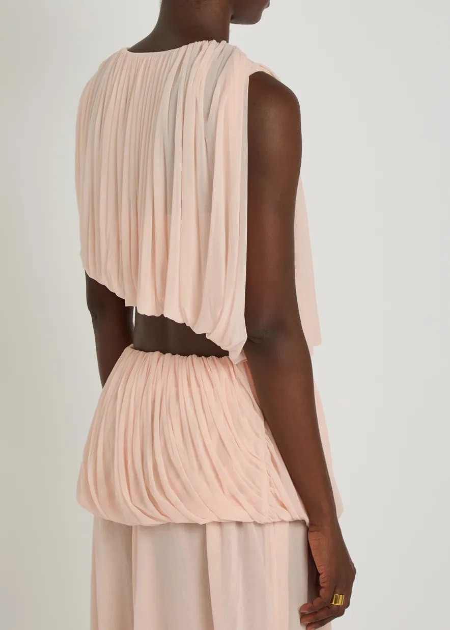 Chelly gathered asymmetric tissue jersey cropped top