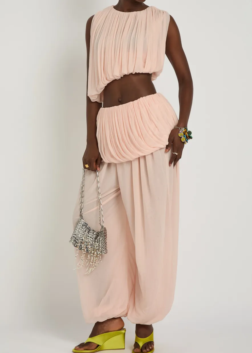 Chelly gathered asymmetric tissue jersey cropped top