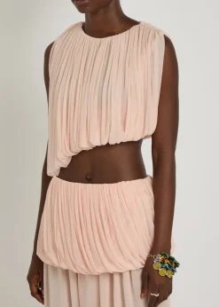 Chelly gathered asymmetric tissue jersey cropped top