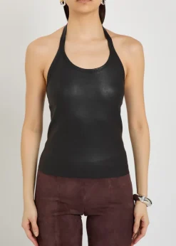 Cherry halterneck stretch-leather top