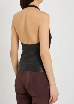 Cherry halterneck stretch-leather top