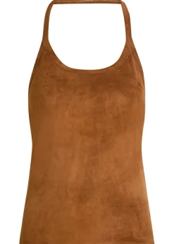 Cherry halterneck stretch-suede top