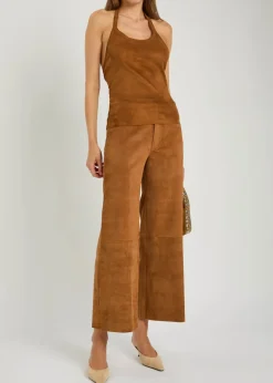 Cherry halterneck stretch-suede top