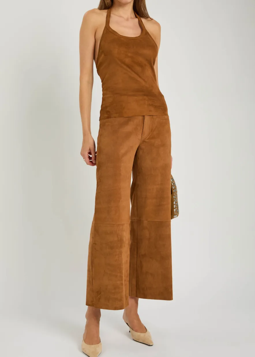 Cherry halterneck stretch-suede top