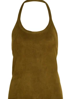 Cherry halterneck stretch-suede top