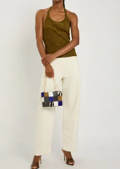 Cherry halterneck stretch-suede top