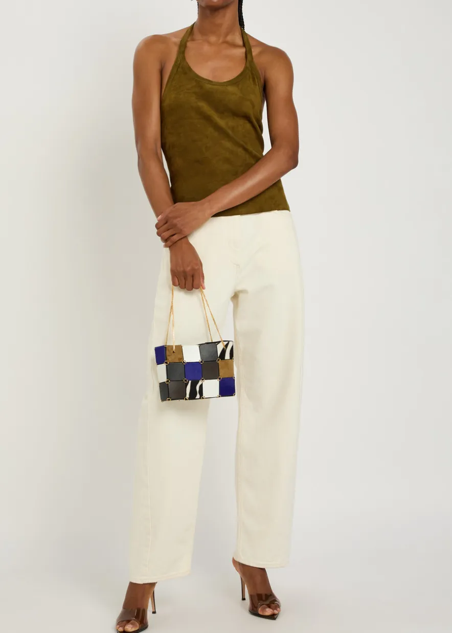 Cherry halterneck stretch-suede top