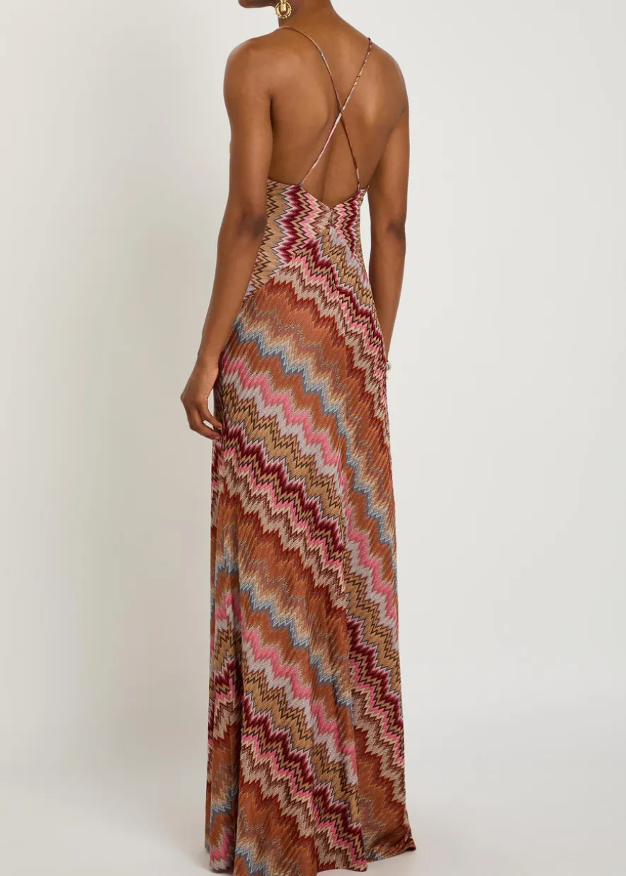 Chevron fine-knit maxi dress
