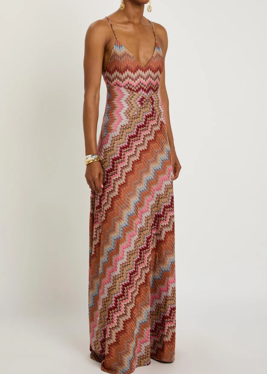 Chevron fine-knit maxi dress