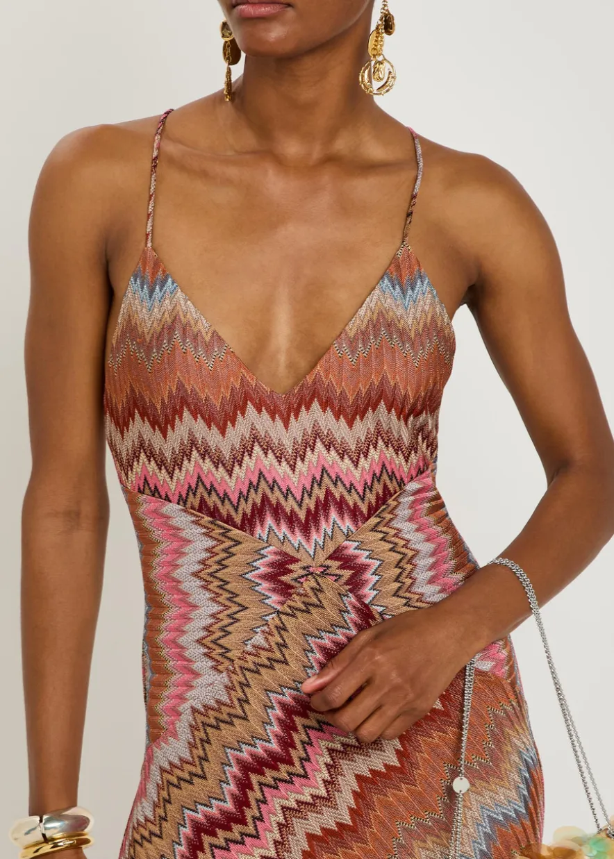 Chevron fine-knit maxi dress