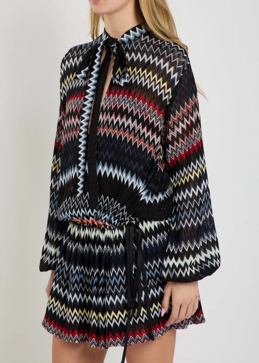 Chevron fine-knit mini dress