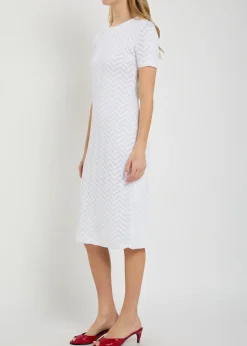 Chevron-knit cotton-blend midi dress