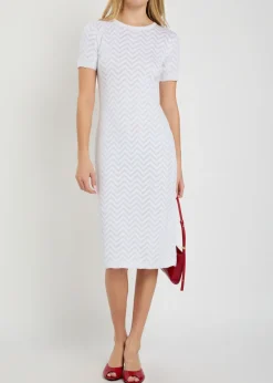 Chevron-knit cotton-blend midi dress