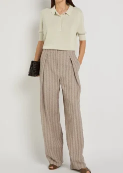 Chevron-knit straight-leg cotton-blend trousers