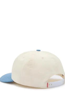 Chevron 5 panel embroidered canvas and chambray cap
