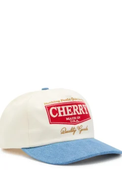 Chevron 5 panel embroidered canvas and chambray cap