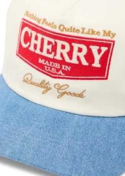 Chevron 5 panel embroidered canvas and chambray cap