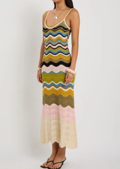 Chevron pointelle-knit cotton midi dress