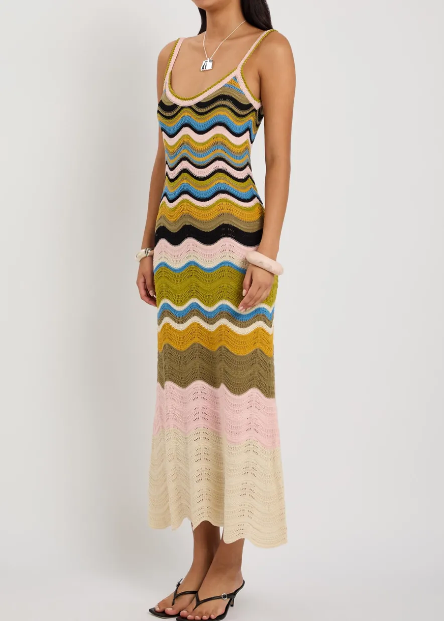 Chevron pointelle-knit cotton midi dress
