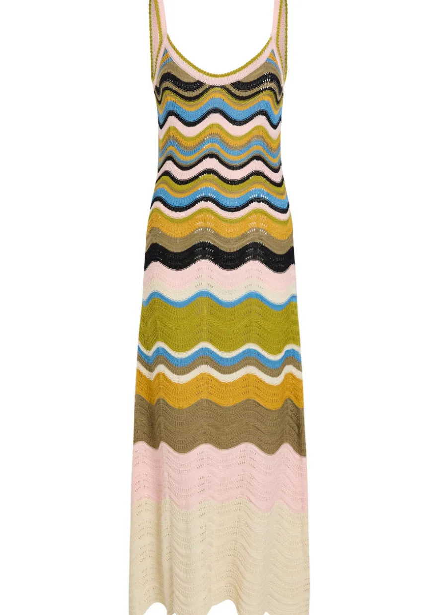 Chevron pointelle-knit cotton midi dress