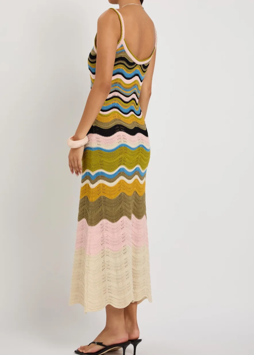 Chevron pointelle-knit cotton midi dress