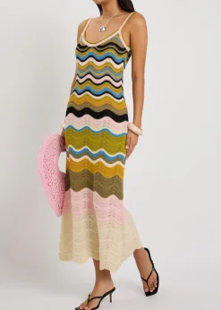 Chevron pointelle-knit cotton midi dress