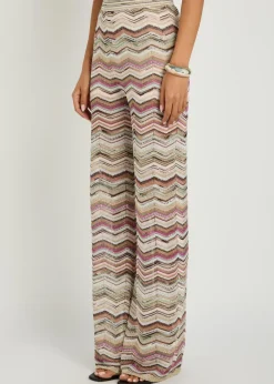 Chevron wide-leg metallic-knit trousers