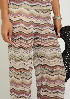 Chevron wide-leg metallic-knit trousers