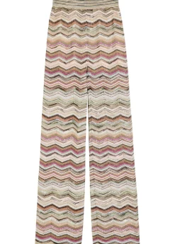 Chevron wide-leg metallic-knit trousers